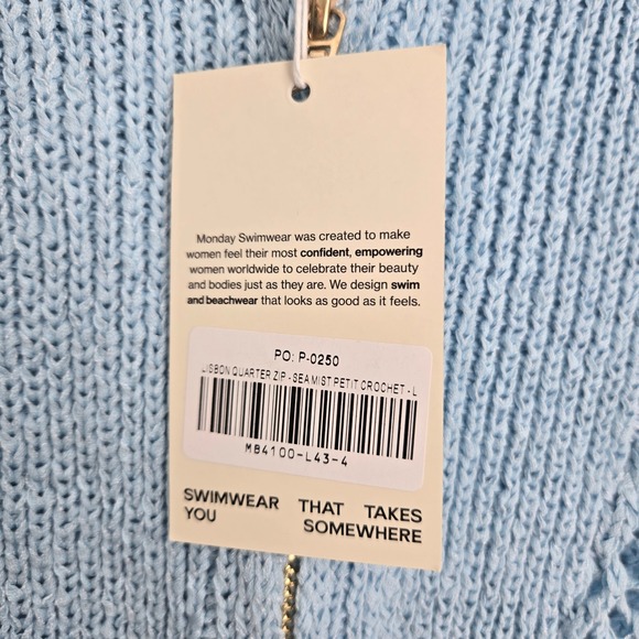 Monday Swimwear Lisbon Quarter Zip Sea Mist Petite Crochet Pullover Sweater L - Picture 4 of 8